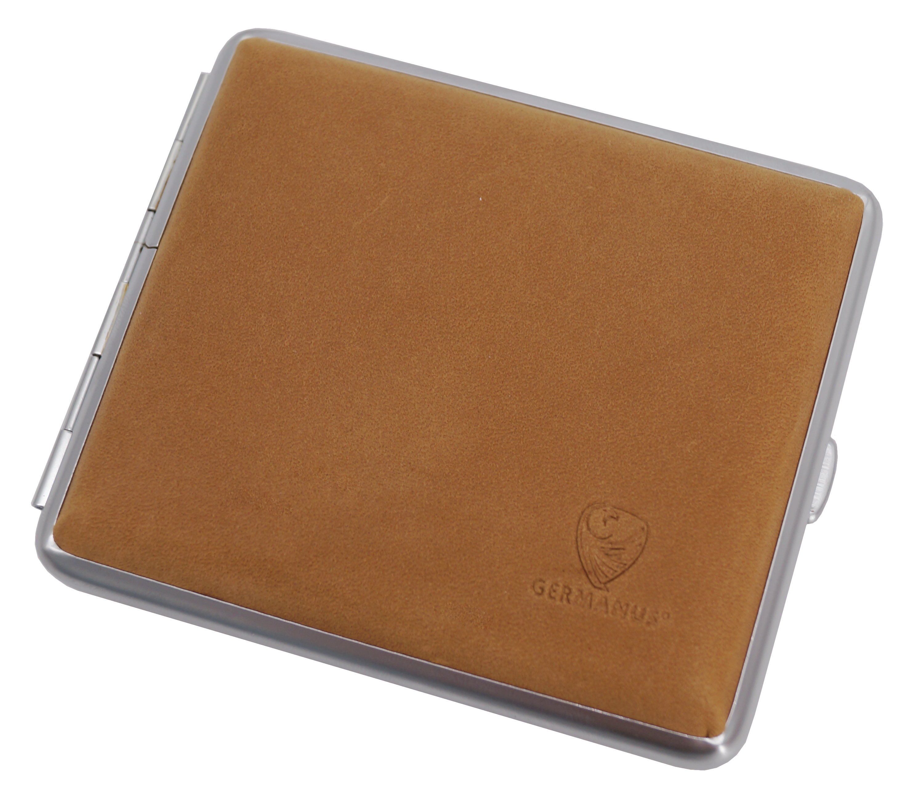 GERMANUS Zigarettenetui Metall Korpus mit Leder Bezug - Design Wildes Rind V